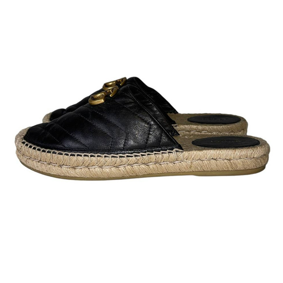 Gucci Matelasse Marmont Double G Chevron Double G Black Quilted Mules Size 37 - Picture 4 of 12